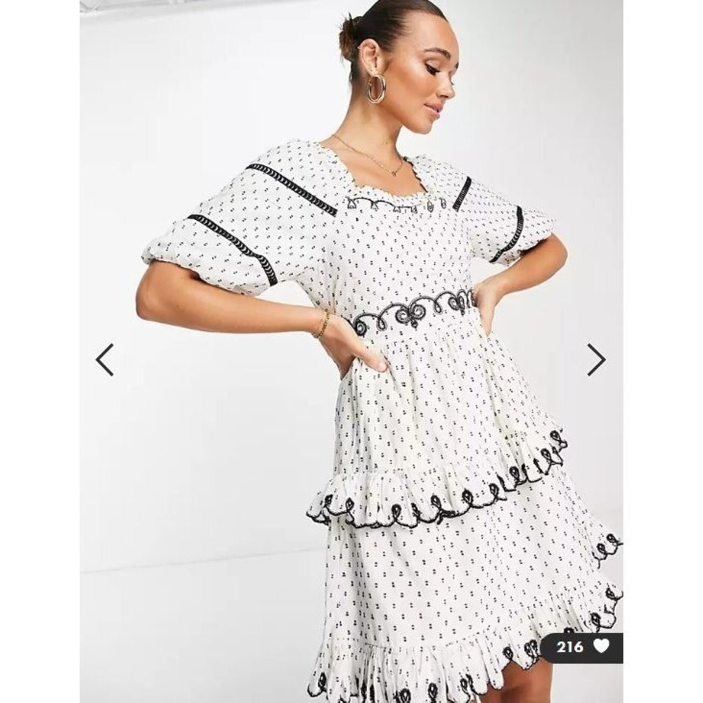 Asos Y.A.S. NWT US 10 White Black Ruffle Sleeve Open Back Layered Dress Boho